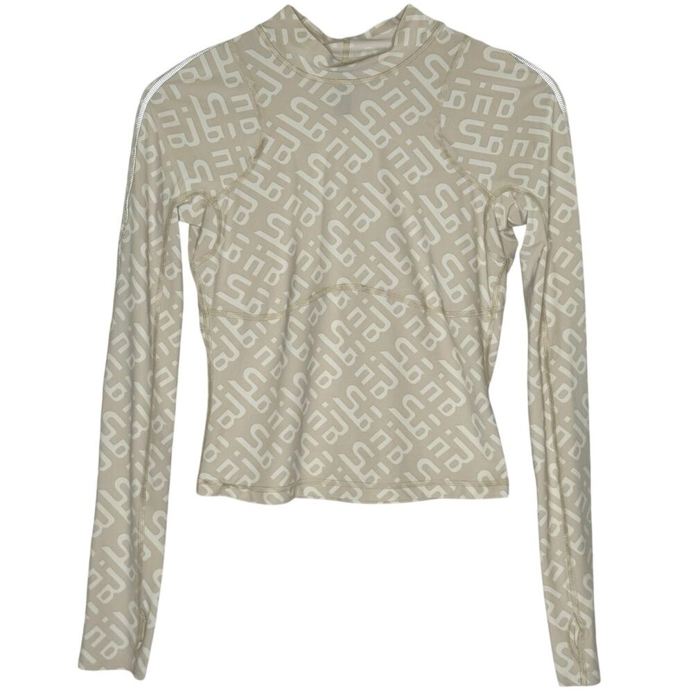 Halle Berry x Sweaty Betty S Sofia Training Active Rashguard Top Beige